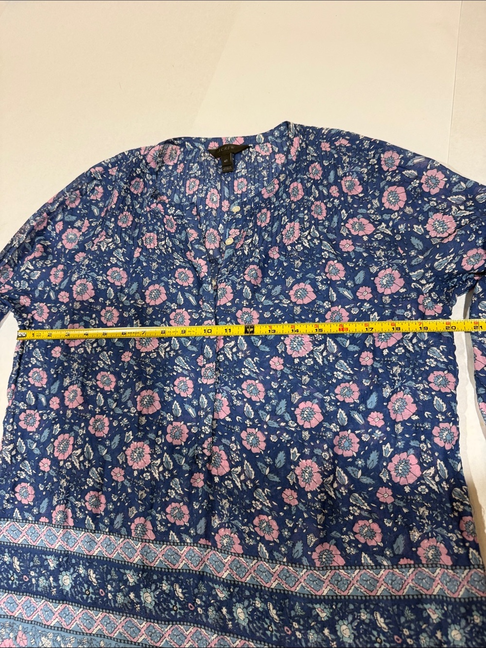 JCREW 100% Cotton Voile popover in floral block print Blue Small - Picture 14 of 14